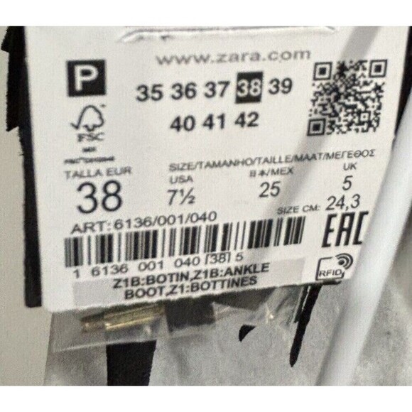 ZARA WOMENS BLACK LEATHER SUEDE FRINGED HIGH HEEL ANKLE BOOTS SZ 38 US 7.5 - Picture 13 of 13